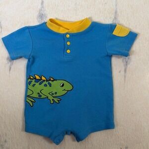 Smalls Steps Baby Boy Dinosaur Romper Blue Yellow Short Sleeve 6 Months